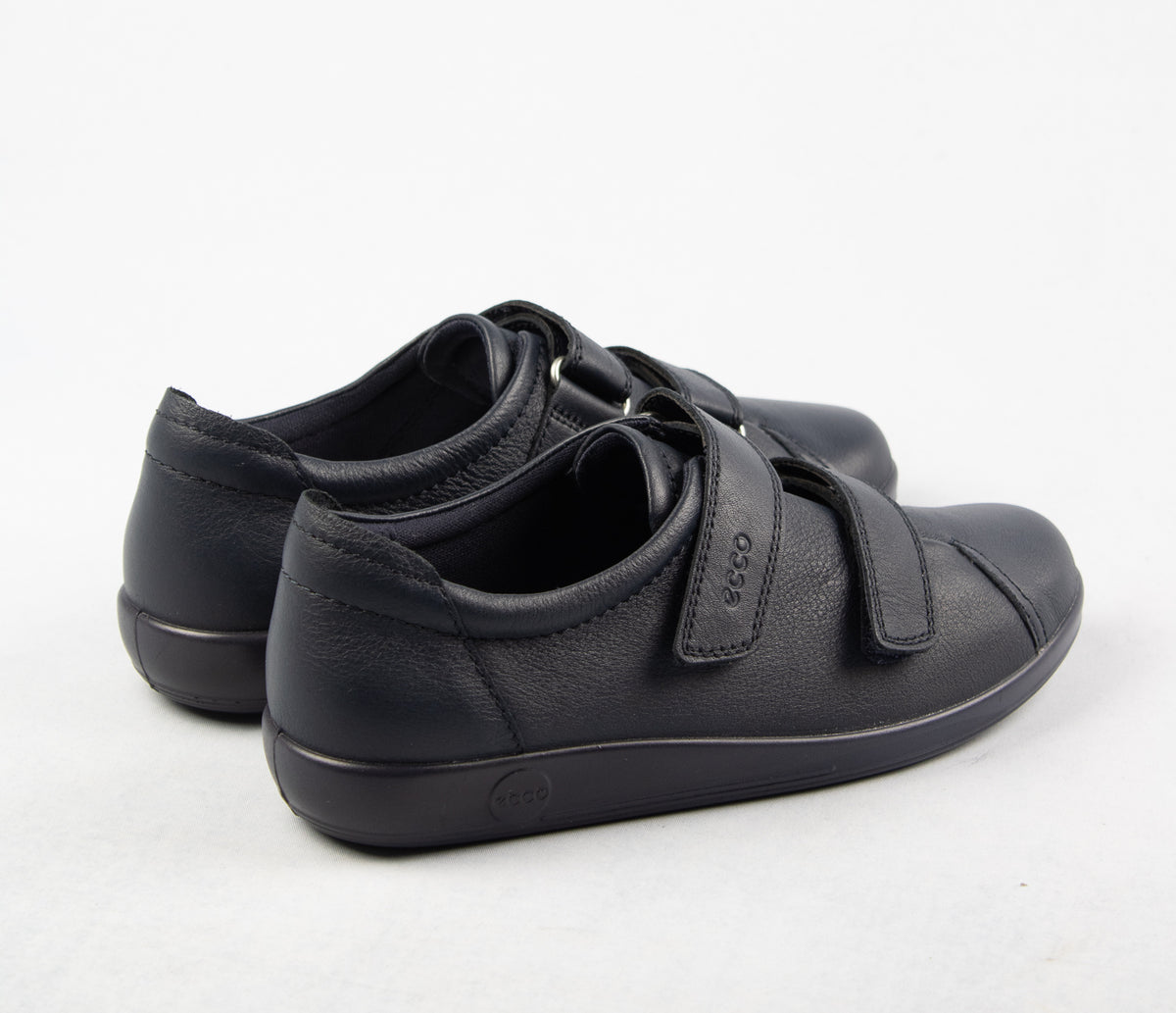 Ecco Double Velcro Strap Leather Shoes in Navy Marine 206513