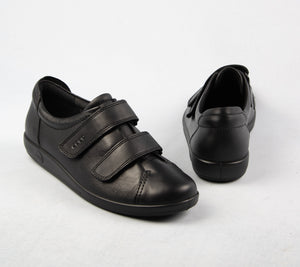 Ecco Double Velcro Strap Leather Shoes in Black 206513