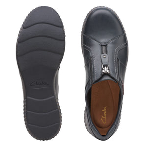 Clarks Magnolia Zip | Front Zip Leather Shoes in Black