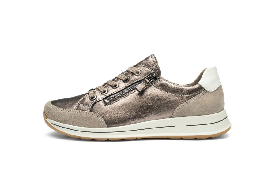 Ara | Osaka Wide H Fit Lace & Zip Trainers in Metallic Beige | 12.54801.79