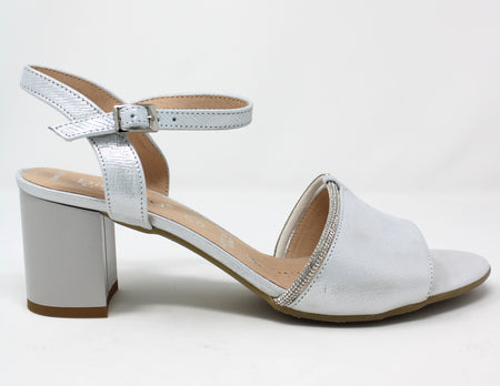Bioeco | Block Heel Dressy Leather Sandals in Silver Shimmer | 4040 2103+1661
