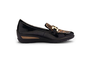Ara Black Leopard Wedge Wide Shoe 12.50609.11