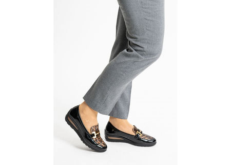 Ara Black Leopard Wedge Wide Shoe 12.50609.11