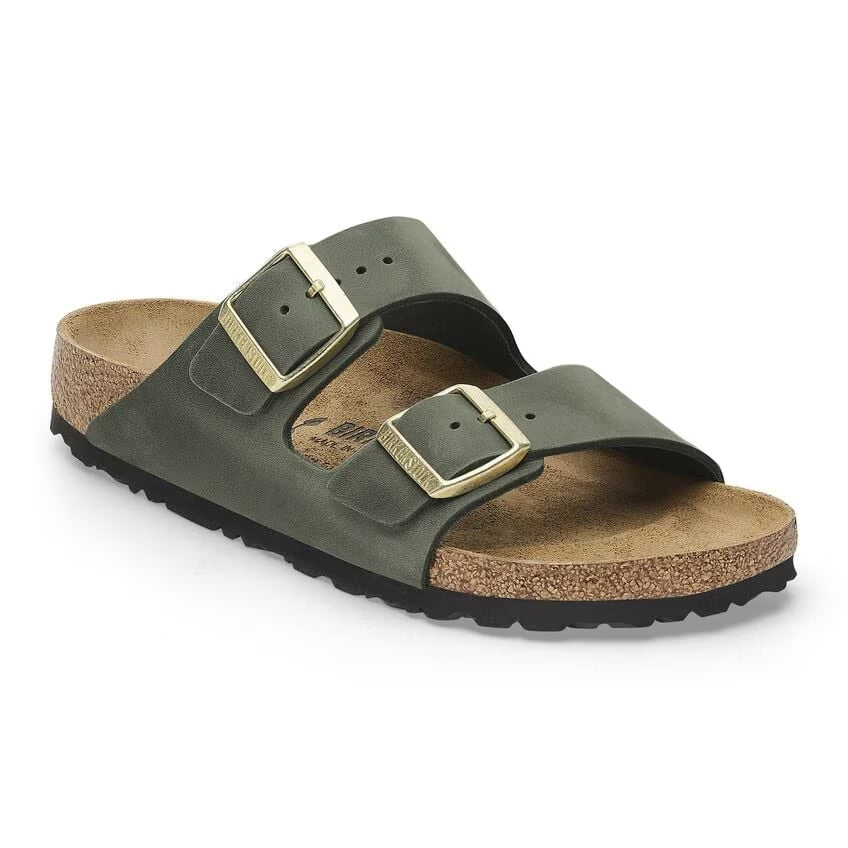 Birkenstock | Arizona Waxy Leather Sandals in Thyme Green | 1028030