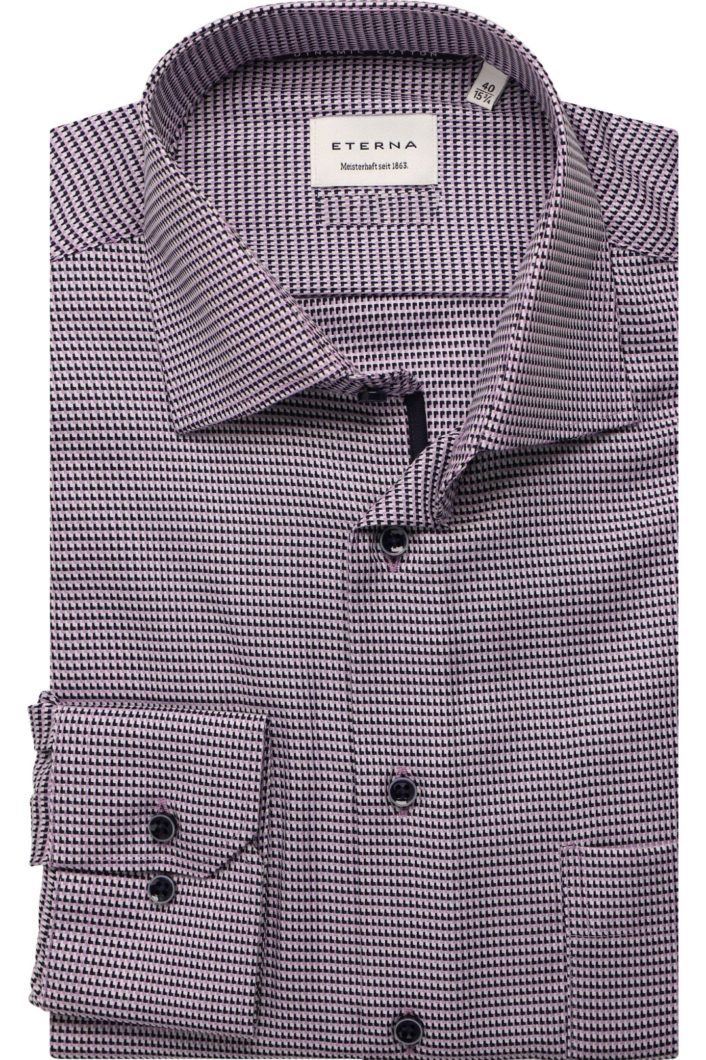 Eterna | Modern Regular Fit Textured Cotton Shirt with Pocket in Lilac & Navy | 1087 x18k 91