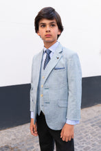 Load image into Gallery viewer, One Varones | Boys Blue Blazer with Subtle Check Detailing | 10-04101 78