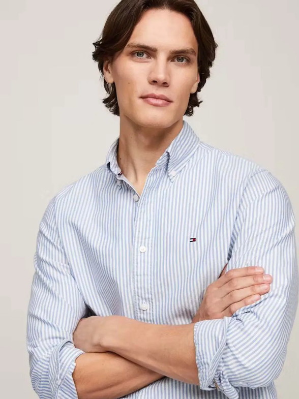 Tommy Hilfiger Stripe Shirt Blue and White mw0mw36238 0g0