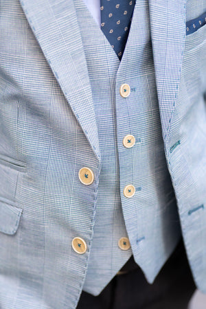 One Varones Blue Check Waistcoat 10.10032r 78