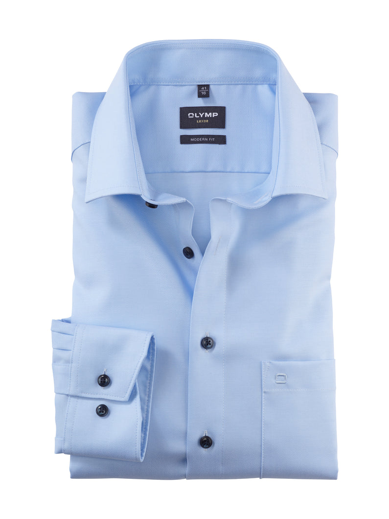 Olymp 1254 44 10 | Modern Fit Shirt in Light Blue with Navy Button