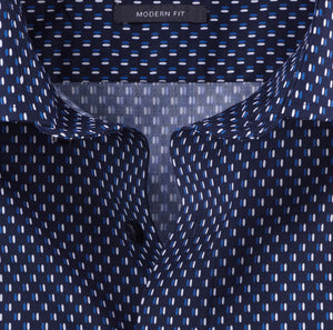 Olymp 1284 44 19 | Navy Shirt with Blue & White Print in Modern Fit