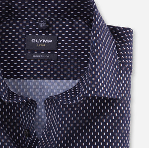 Olymp 1284 44 28 | Navy Shirt with Brown/White Print in Modern Fit