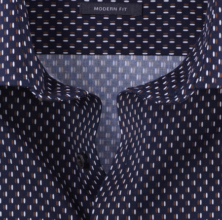 Olymp 1284 44 28 | Navy Shirt with Brown/White Print in Modern Fit