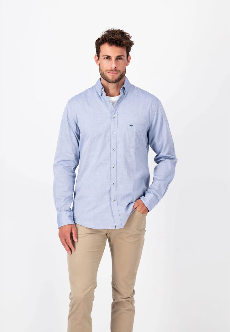 Fynch Hatton 1314 6000 603 | Blue Twill Cotton Regular Fit Shirt with Pocket in Blue