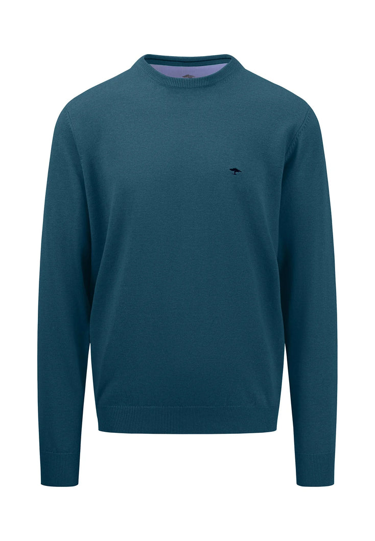 Fynch Hatton | Superfine Cotton Crew Jumper in Dark Teal | 1414 210 624