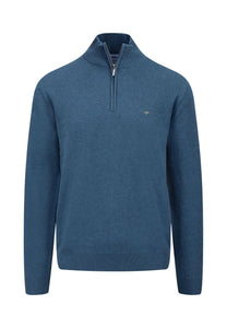 Fynch Hatton | Superfine Cotton 1/2 Zip Jumper in Azure Blue | 1414 215 634