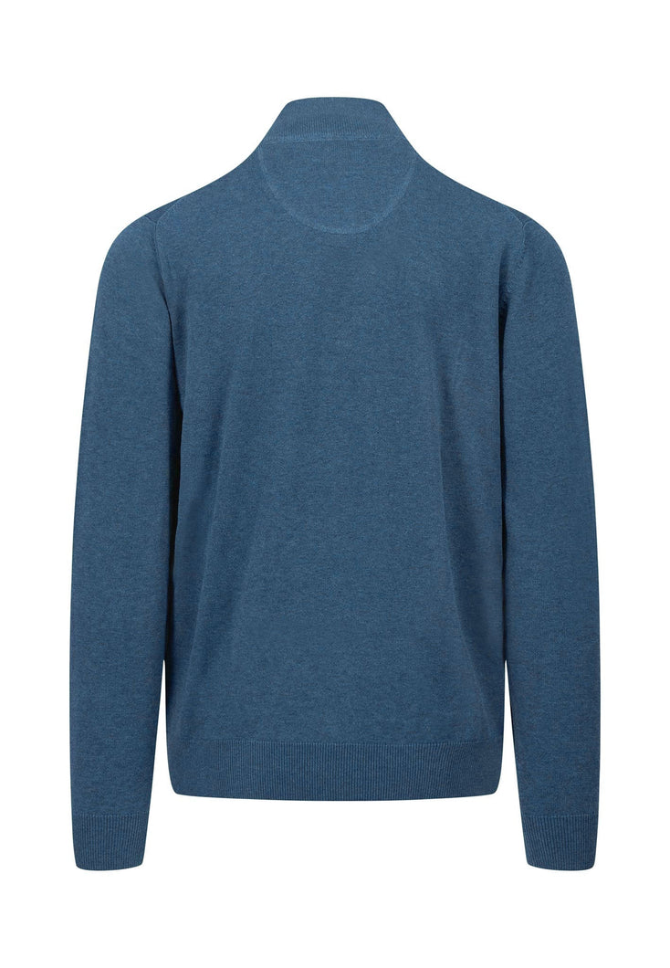 Fynch Hatton | Superfine Cotton 1/2 Zip Jumper in Azure Blue | 1414 215 634