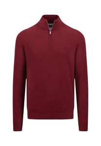 Fynch Hatton | Structured Cotton 1/2 Zip Jumper in Ruby Red | 1414 222 303