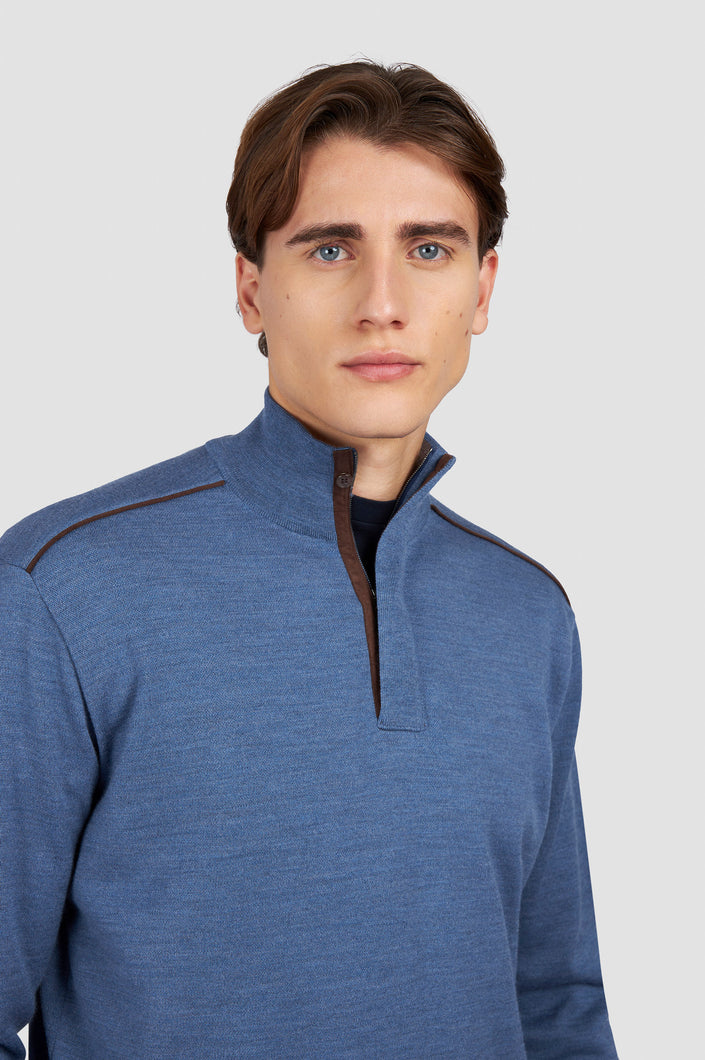 Paul Shark Merino Wool Zip Knit in Indigo 15311103 635