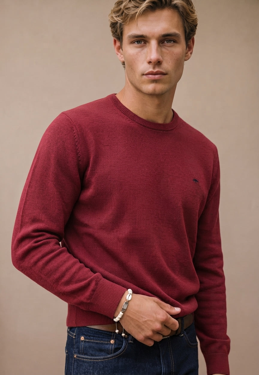 Fynch Hatton Brick Red Crew Knit 1614 210 346