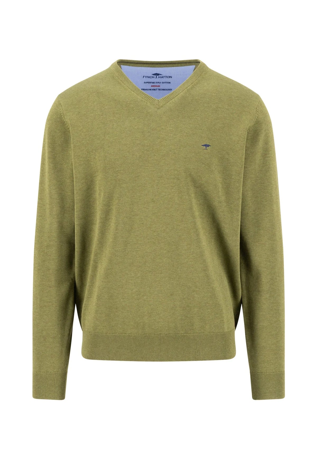 Fynch Hatton Moss Green V Neck Knit 1614 211 748
