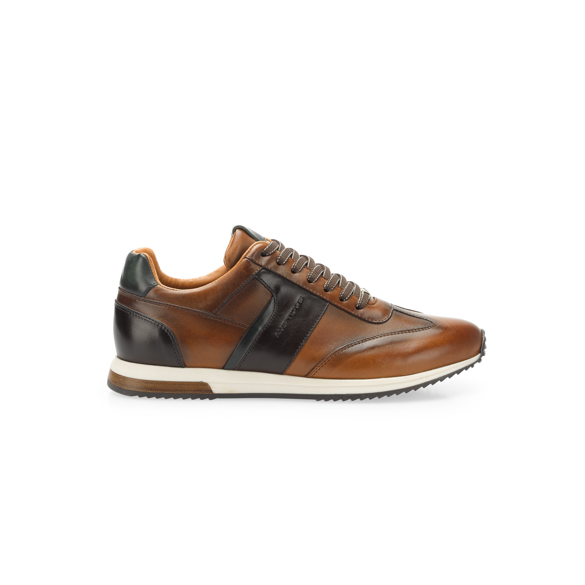 Ambitious 11721 | Cognac Leather Shoes with Dark Brown Contrast & Whit ...