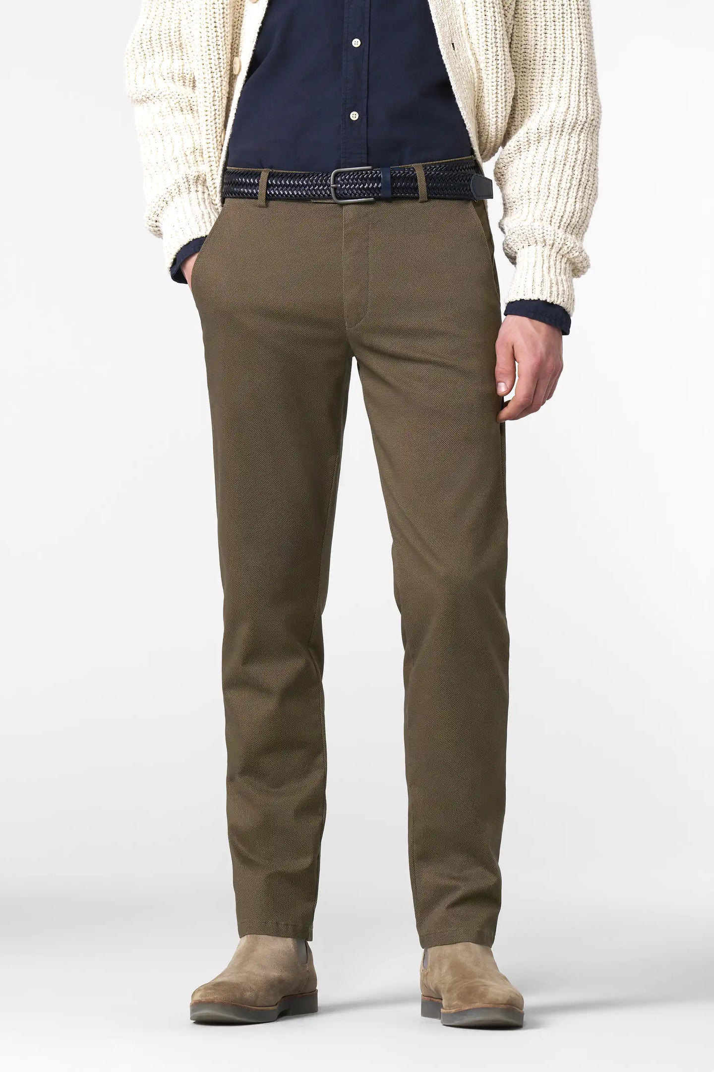 Meyer | Chicago Straight Fit Chinos in Beige Stone with Structure Fabric | 5654 43