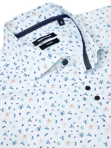 Remus Uomo 13172 18 | Tapered Fit White Shirt with Beige & Blue Print