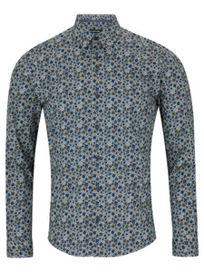 Remus Uomo | Floral Printed Regular Fit Shirt in Green | 13303 27