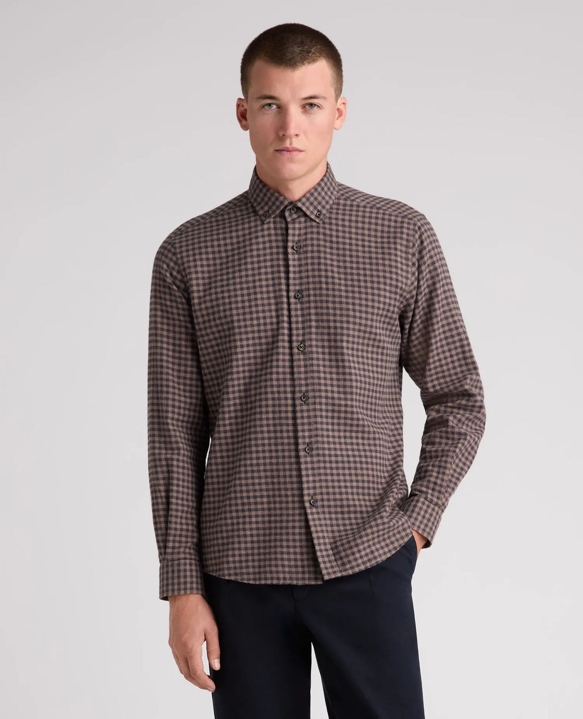 Remus Uomo Brown Navy Check Shirt 13404 47