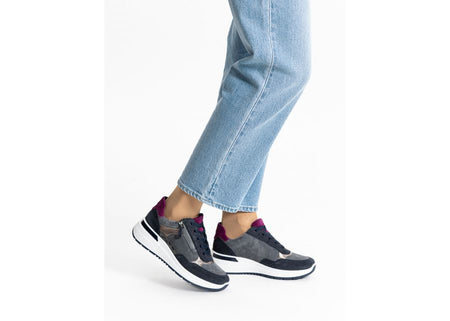 Ara Navy Grey Wedge Trainers 12.57702.22