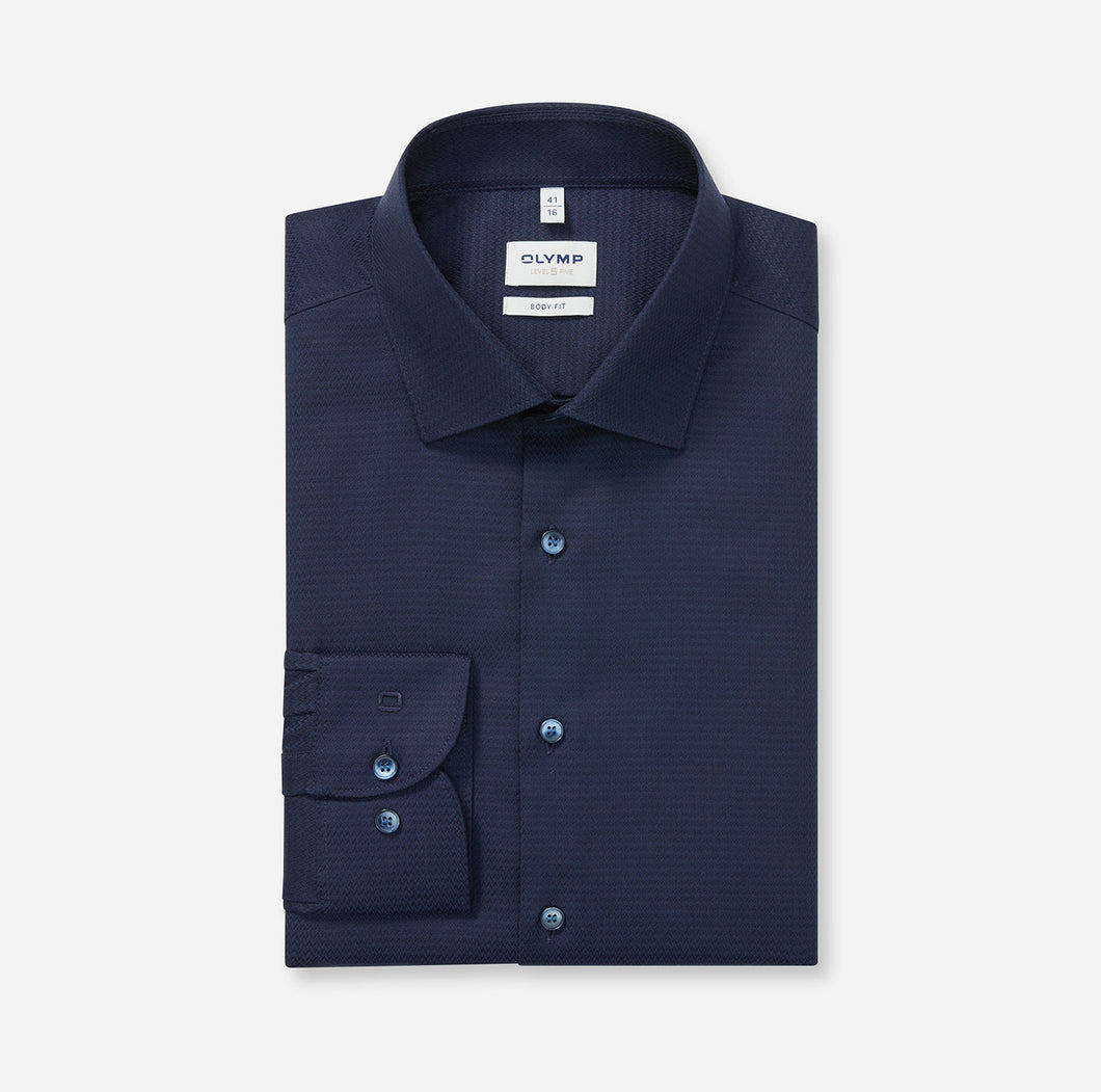 Olymp | Slim Body Fit Matte Sheen Textured Weave Shirt in Marine Navy | 2048 84 18