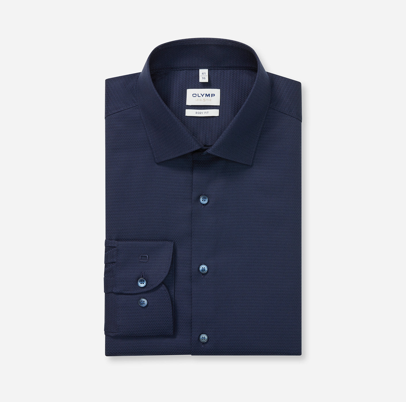 Olymp | Slim Body Fit Matte Sheen Textured Weave Shirt in Marine Navy | 2048 84 18