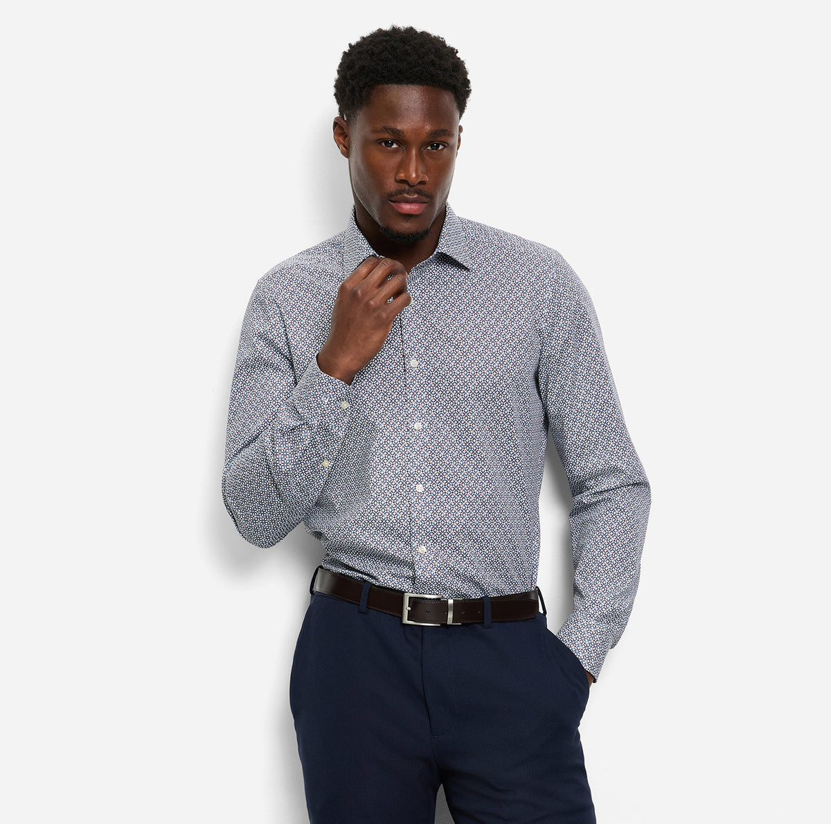 Olymp Blue Beige Print Shirt 2094 84 00