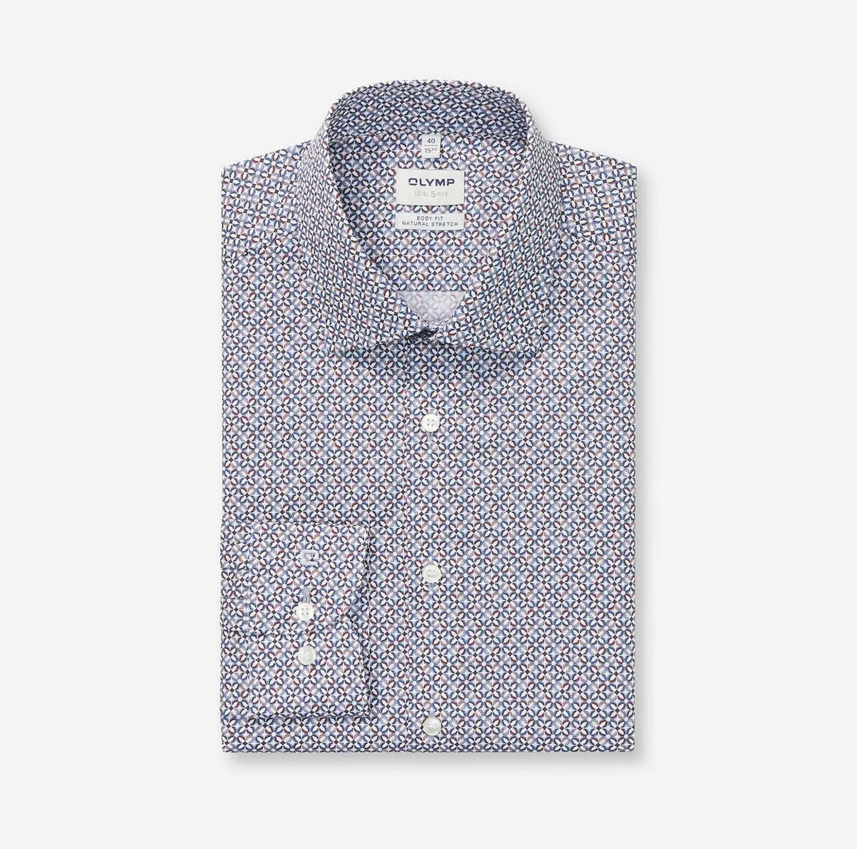 Olymp Blue Beige Print Shirt 2094 84 00