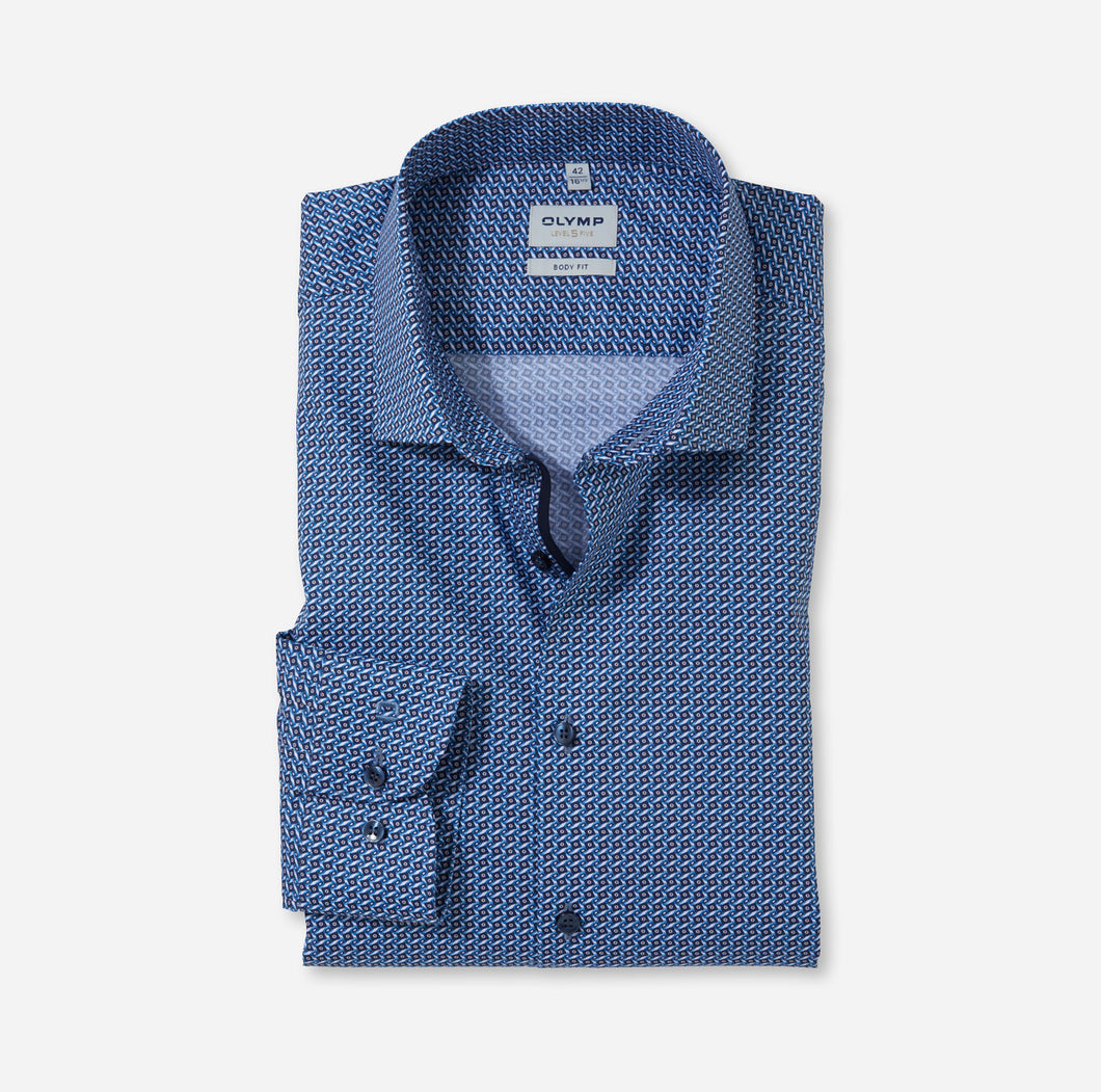 Olymp 2120 44 18 | Blue & Navy Printed Shirt in Slim Body Fit