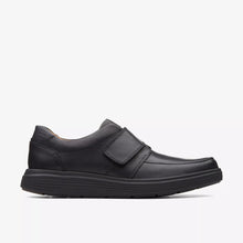 Load image into Gallery viewer, Clarks | Wide H Fit Smooth Leather Velcro Shoes in Black | Un Abode strap