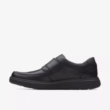 Load image into Gallery viewer, Clarks | Wide H Fit Smooth Leather Velcro Shoes in Black | Un Abode strap