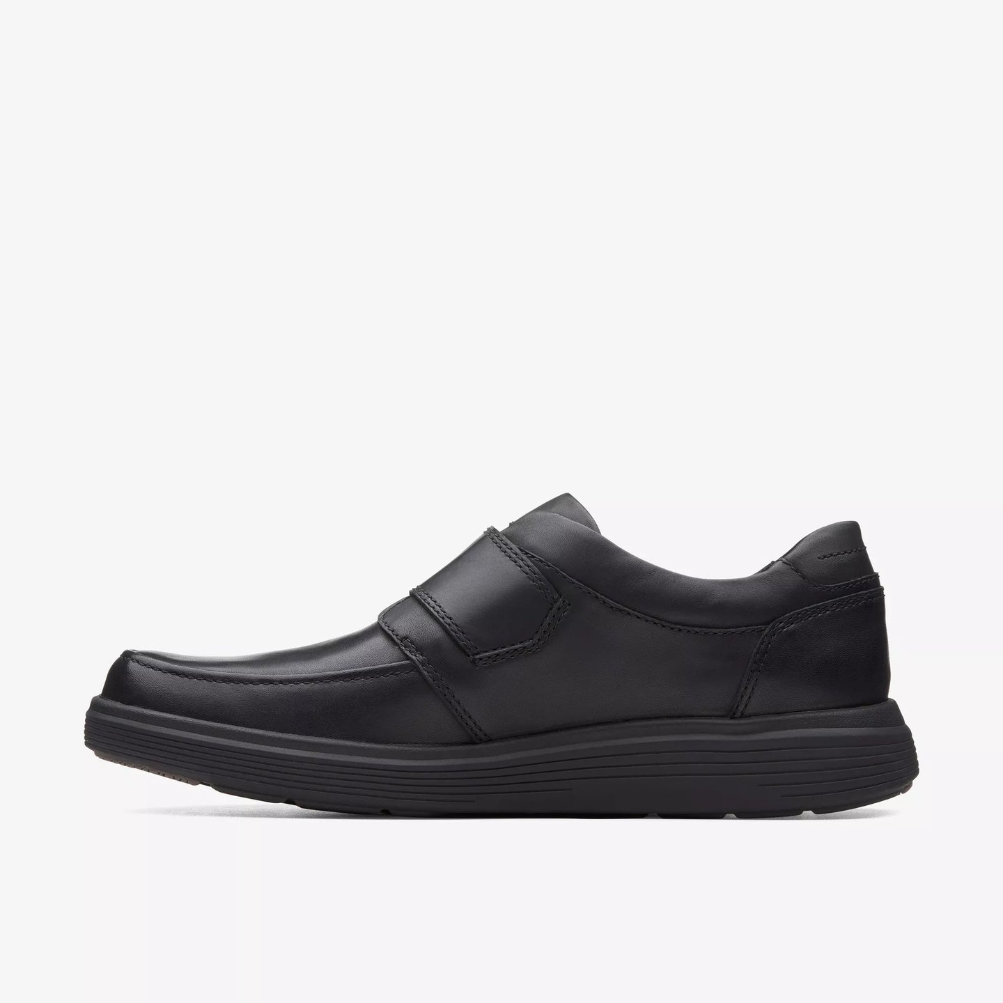 Clarks | Wide H Fit Smooth Leather Velcro Shoes in Black | Un Abode strap