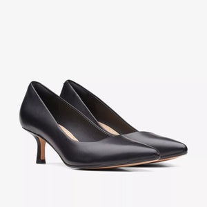 Clarks Violet55 Rae | 5.5cm Heel Court Shoes in Black Leather