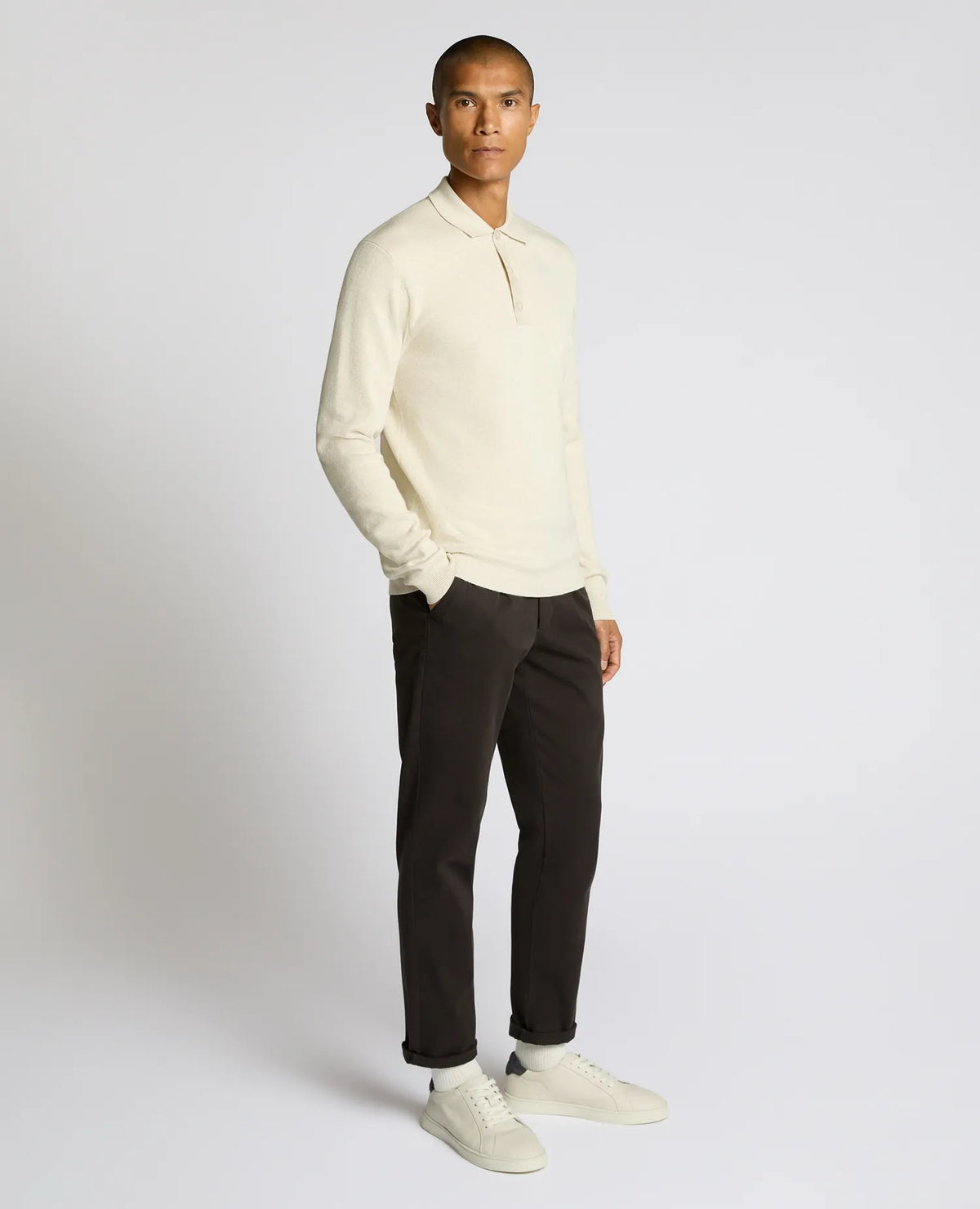 Remus Uomo Stone Beige Long Sleeve Polo 58690 91