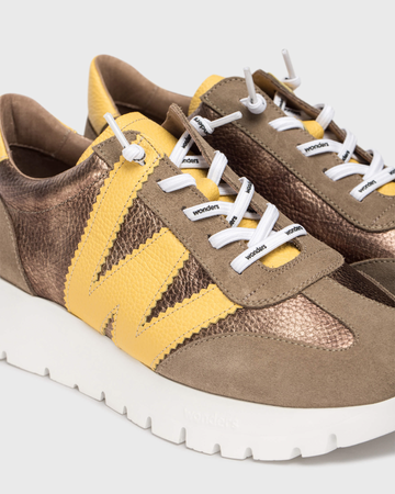 Wonders Wedge Trainers in Taupe/Yellow A-2476