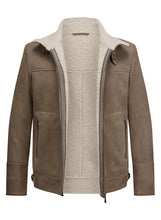 Load image into Gallery viewer, Milestone | Straight Cut Goatskin Suede Leather Jacket in Beige with Faux Fur Inside | Camino 73