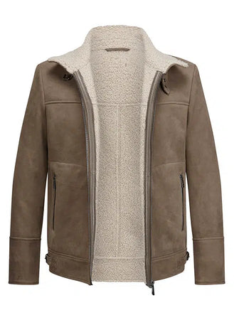 Milestone | Straight Cut Goatskin Suede Leather Jacket in Beige with Faux Fur Inside | Camino 73