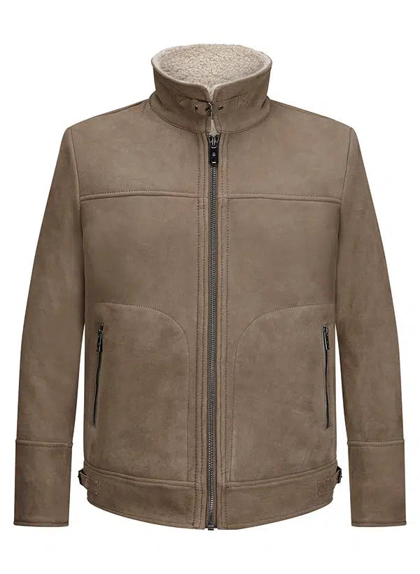 Milestone | Straight Cut Goatskin Suede Leather Jacket in Beige with Faux Fur Inside | Camino 73