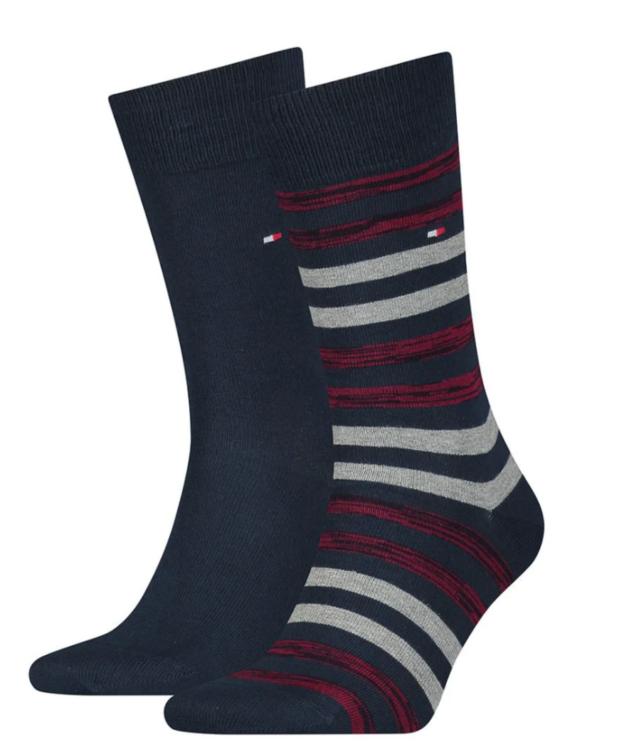 Tommy Hilfiger 472001001054 | 2 Pack Socks in Rouge Stripe & Navy (Size 43-46)