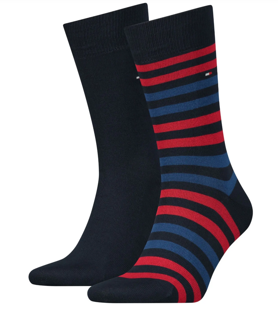 Tommy Hilfiger 472001001085 | 2 Pack Socks in Red Stripe & Navy (Size 43-46)