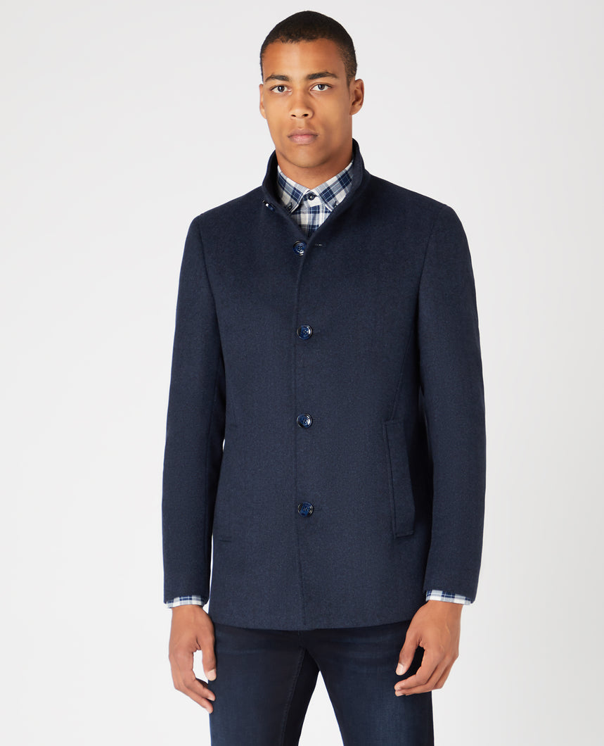 Remus Uomo 90410 78 | Jonah Tapered Fit Wool Cashmere Blend Coat in Herringbone Blue