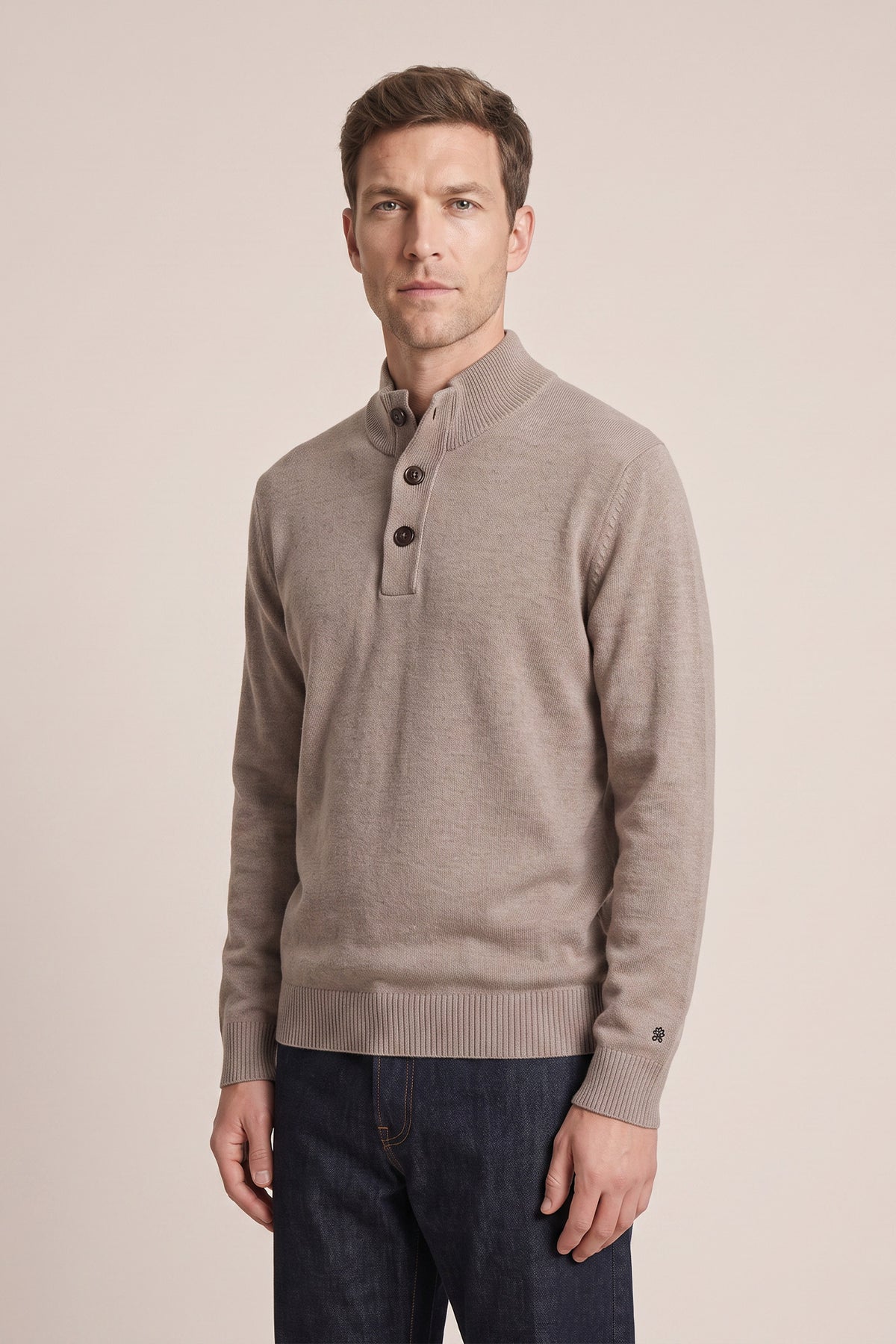Thomas Maine Taupe Zip &amp; Button Knit 6284TM900 83