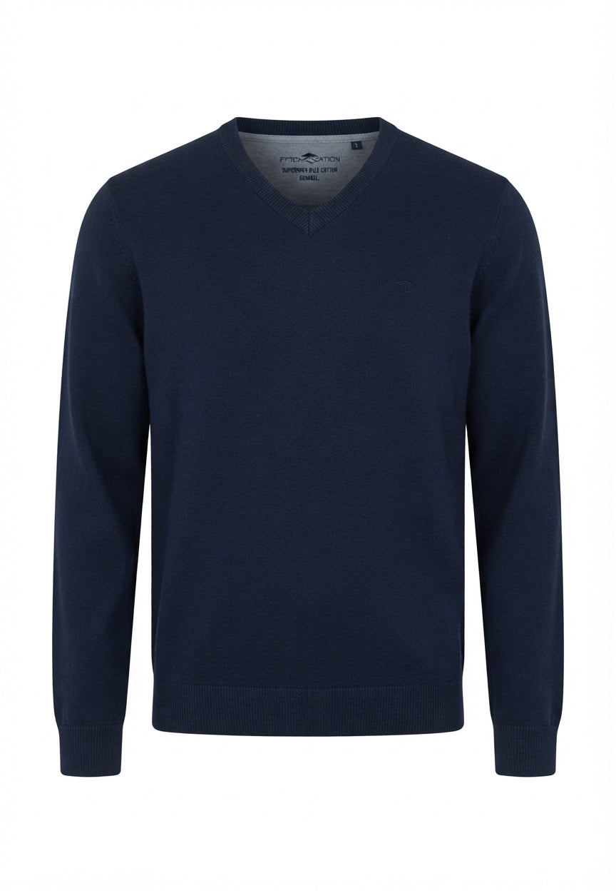 Fynch Hatton&nbsp;Ink Blue&nbsp;V Neck Knit 1614 211 661