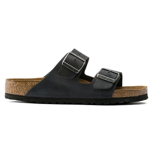 Birkenstock 0752483 | Arizona Natural Oiled Leather Soft Bed Sandals in Black